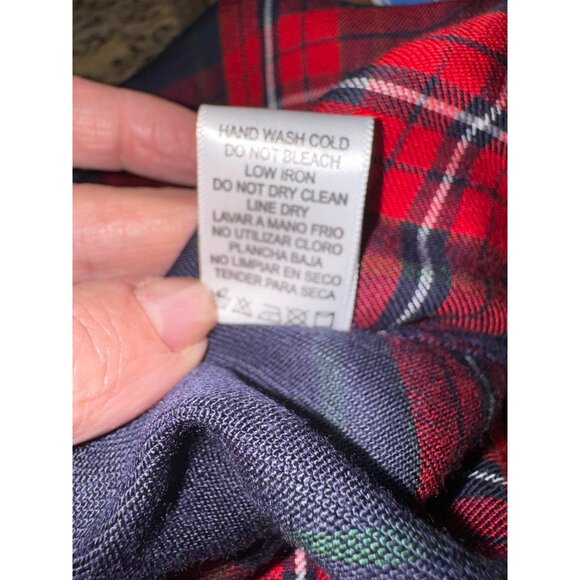 NWT Staccato Red Navy Plaid Boy Friend Long Shirt Top Button-Up Shirt M Academic - Picture 10 of 10